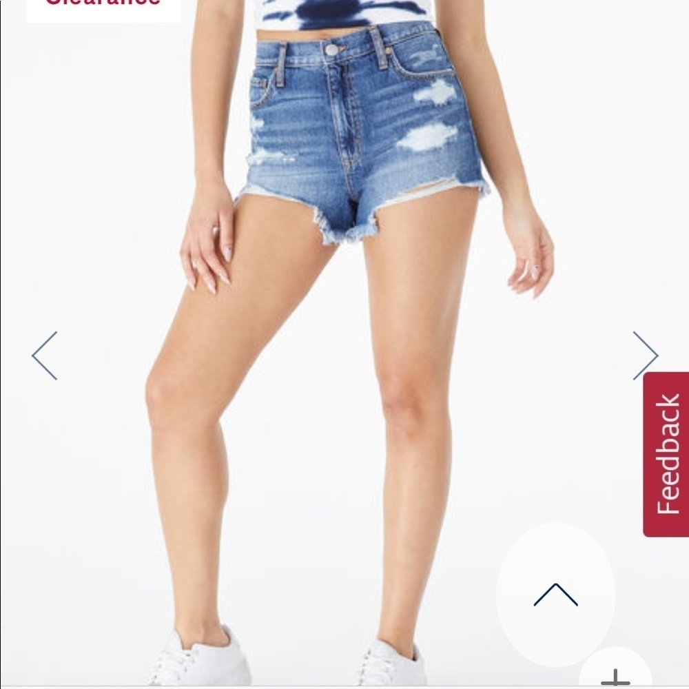 Aeropostale Super High Waisted Light Wash Distressed Denim Cheeky Shorts
